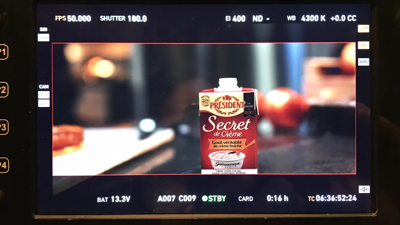Moniteur de tournage publicite President en coulisses